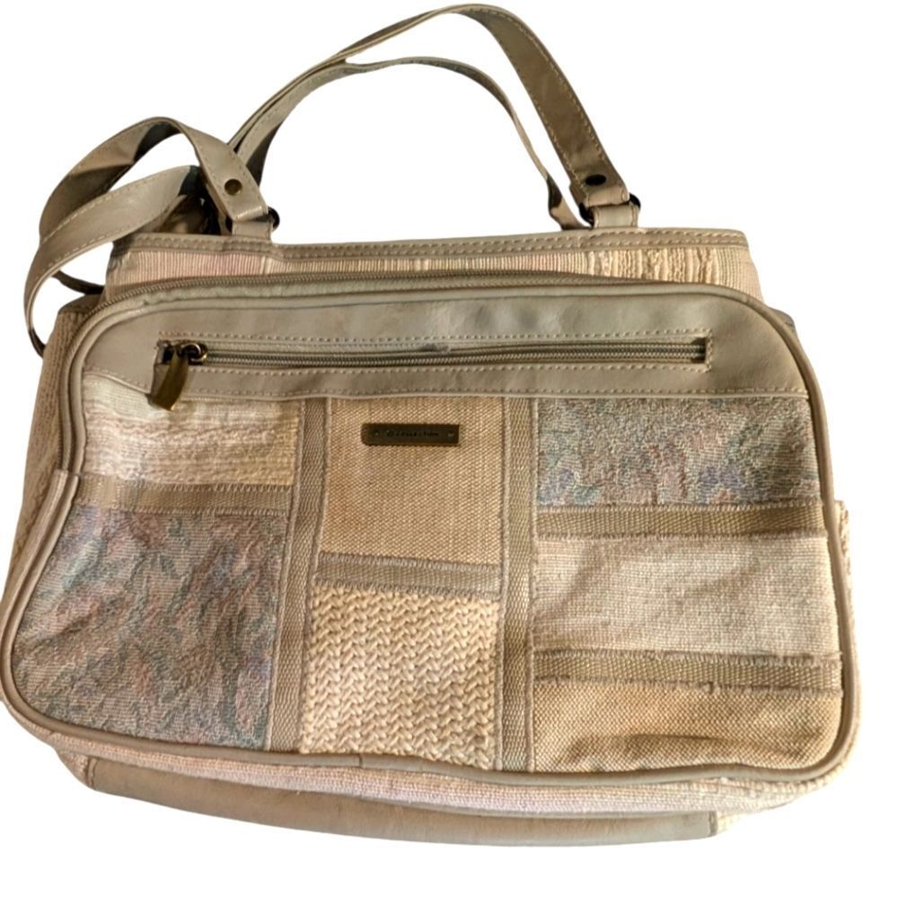 Vintage Women's Patchwork Tapestry Knit Cream Pastel Shoulder Bag Purse